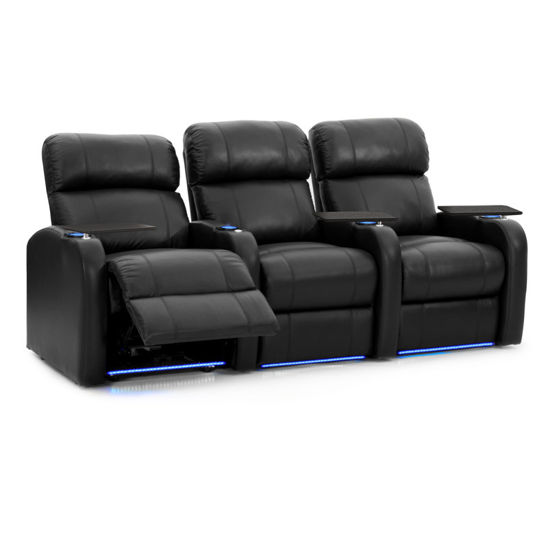 Vegas Upholstered Home Theater Seating with Cup Holder, Manual, Luxe Black Genuine Leather