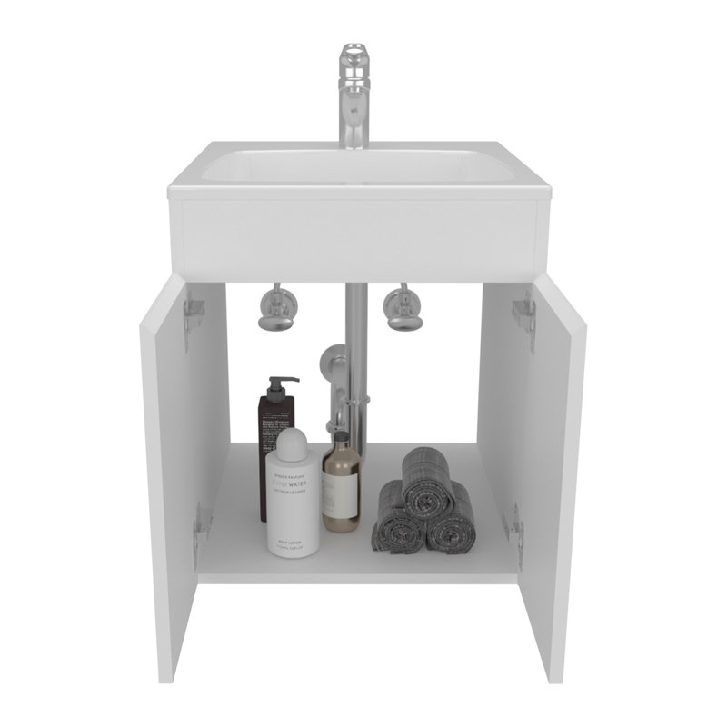 Sophia Bathroom Vanity 45 Meka, With Two Drawers And Open Shelf, White