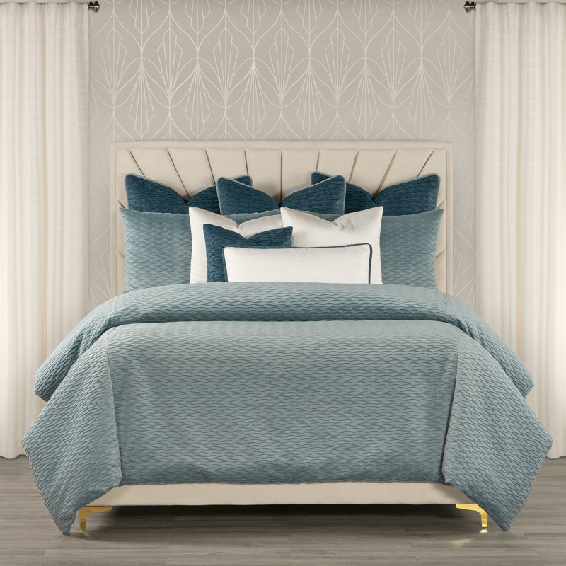 Ensemble de housse de couette et insert en velours plissé, Housse de couette et insert Cal.King King + 9 piè, Marée bleue