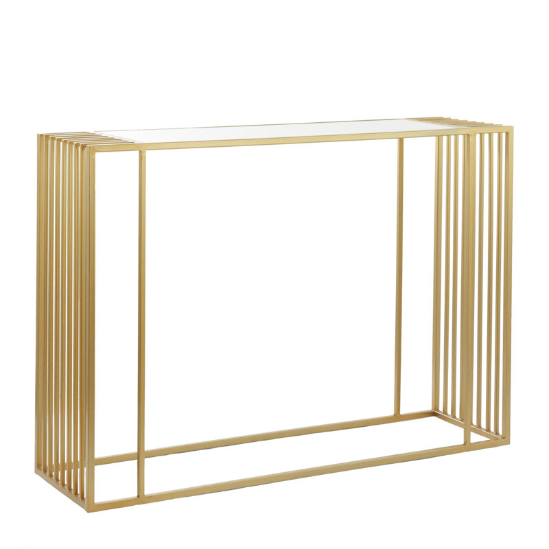 Metal Geometric Gold Console Table with Mirrored Glass Top