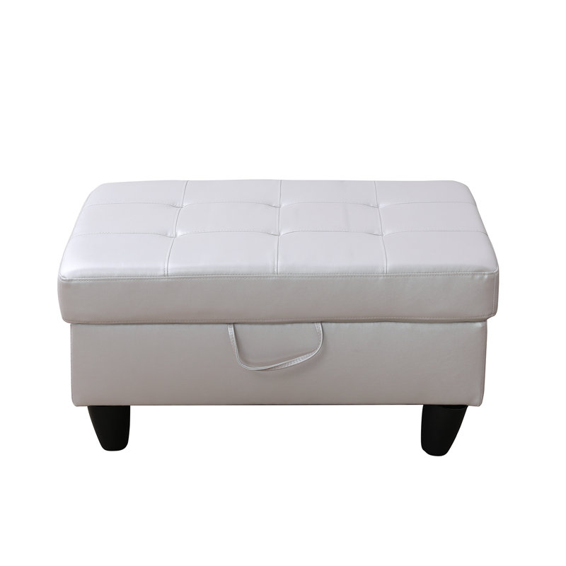 Semi PU Synthetic Leather Storage Ottoman, Silver/White