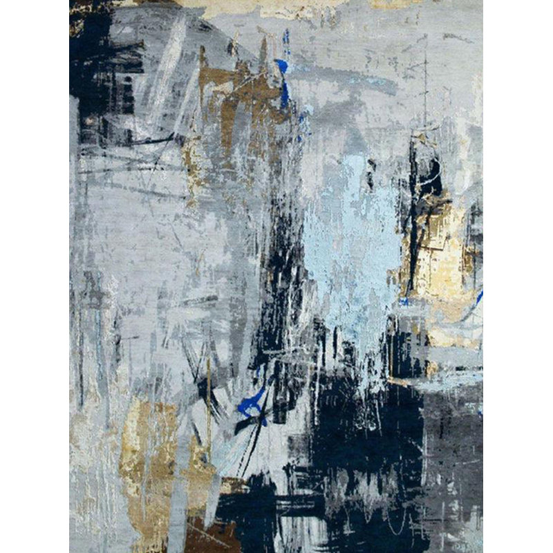 Tapis décoratif moderne à motifs abstraits et à motifs noirs sur fond gris Barcelona Collection