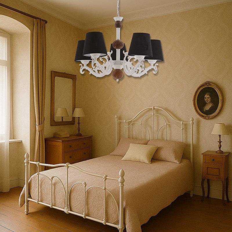 Lustre classique / traditionnel 5 lumières, Blanc / Brun, Noir