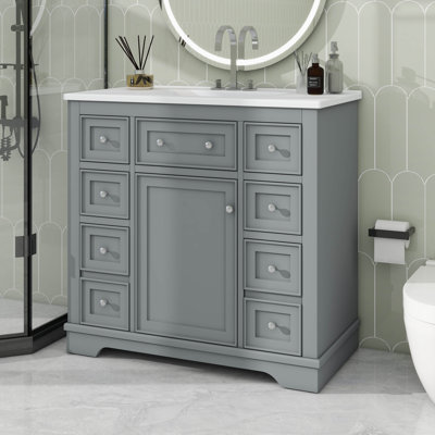 36 Inch Fashionable Bathroom Vanity No Sink Six Drawer Design