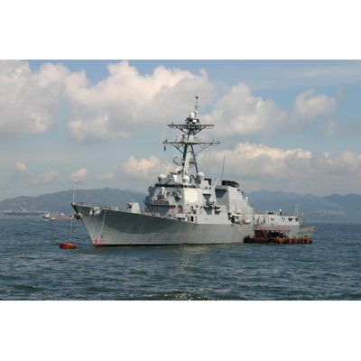 Warship In Ocean - Wrapped Canvas Print