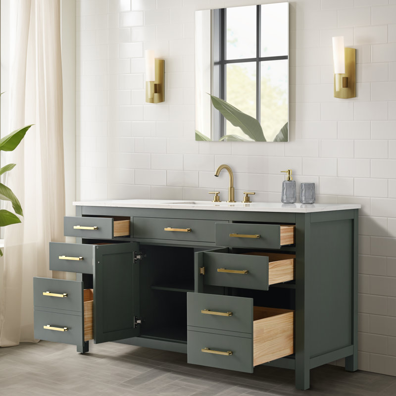 Trevor 60" W Single Vanity, Vintage Green/Brushed Gold