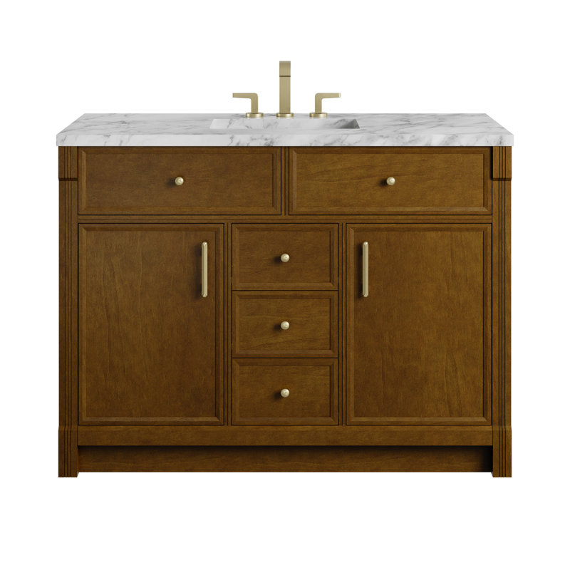 Bellshire Single Vanity, Honey Oak, 48", Carrara Marble