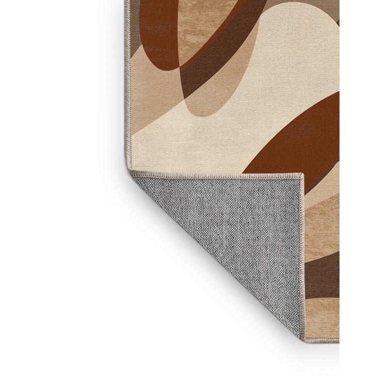 Machine Washable Oryn Frog Modern & Contemporary Abstract Rug in Beige – Beige Binding, 5x7