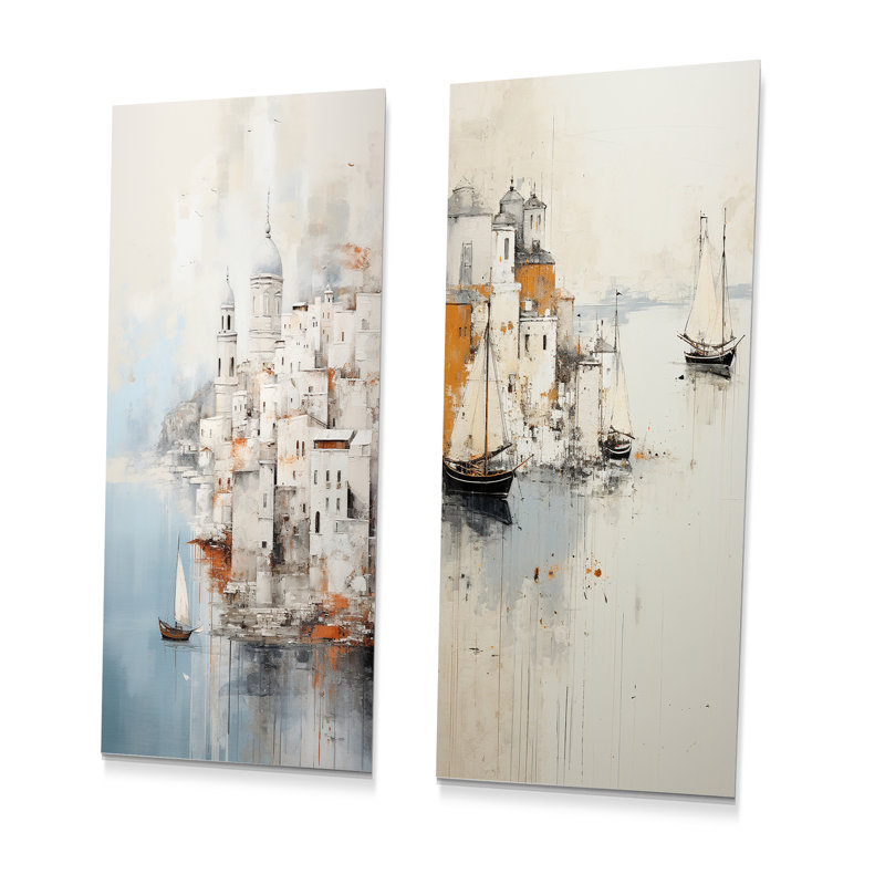 Minimalisme «Coastal Port Perception» - ensemble de 2 reproductions d'art mural en métal, H 32 po x l 32 po