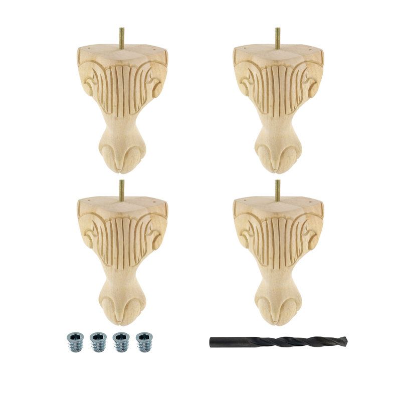 Unfinished Solid Hardwood Queen Anne Bun Feet Set of 4