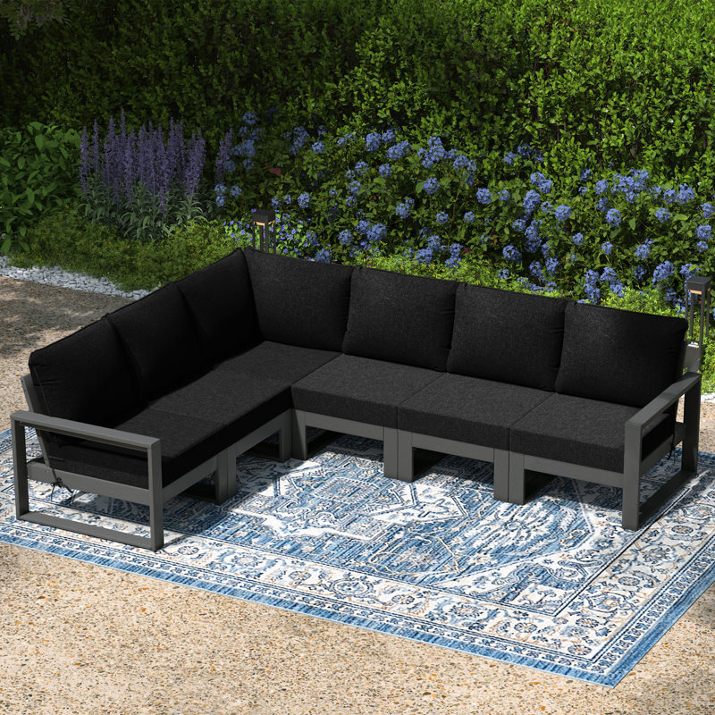 Patio 6-Piece Deep Seating Set With Frame, Black, Gray