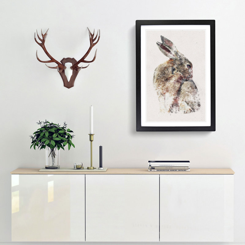 Brown Rabbit - Framed Print, 45cm H x 33cm W x 2cm D, Black Framed
