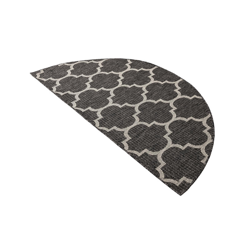 Bartman Geometric Black/Beige Indoor/Outdoor Area Rug, Half-circle 2'2" x 3'7"