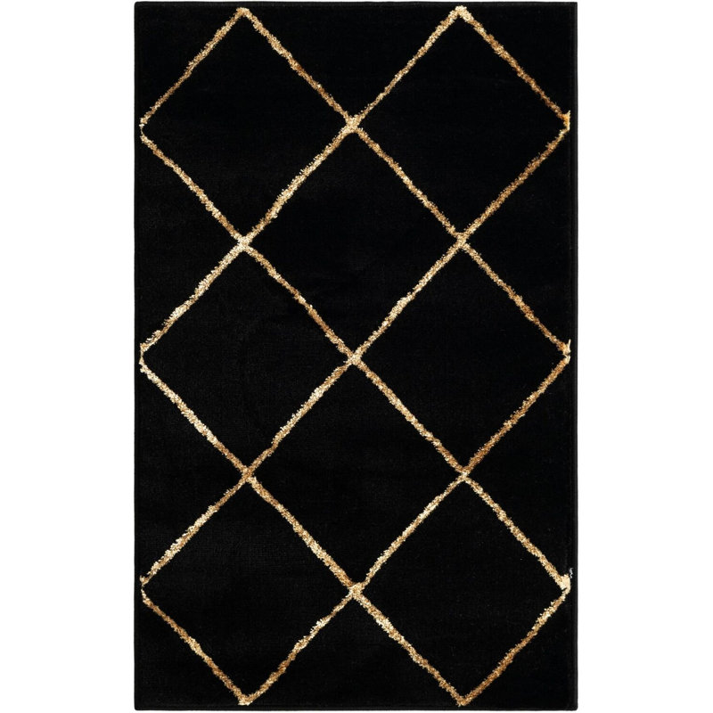 Étowah contemporain noir et doré, Rectangle 2 pi x 3 pi 1 po