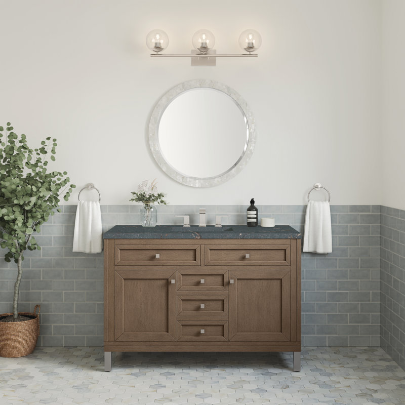 Chicago 48'' W Single Vanity, Walnut Whisper, Parisien Bleu, 8" Widespread