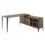 Bureau de coin en chêne et noir, pattes en métal, espace de travail organisé, rangement, finition rustique, pieds noirs, gain de place