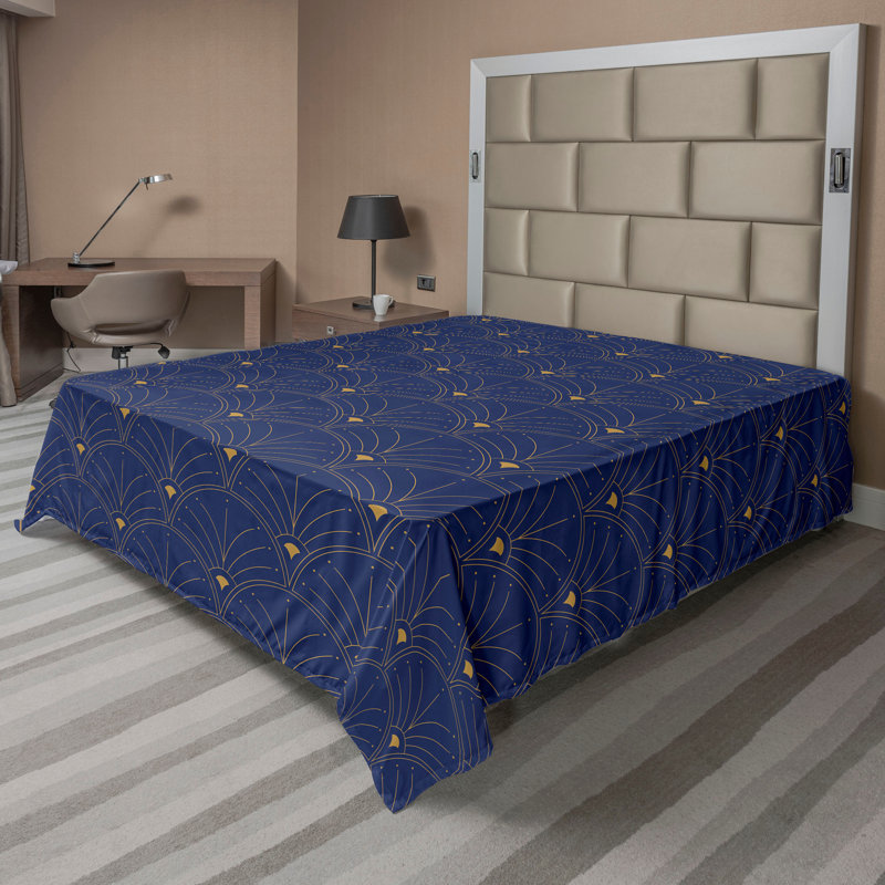 Polyester Floral Flat Sheet, Navy Blue/Sand Brown, California King Flat Sheet