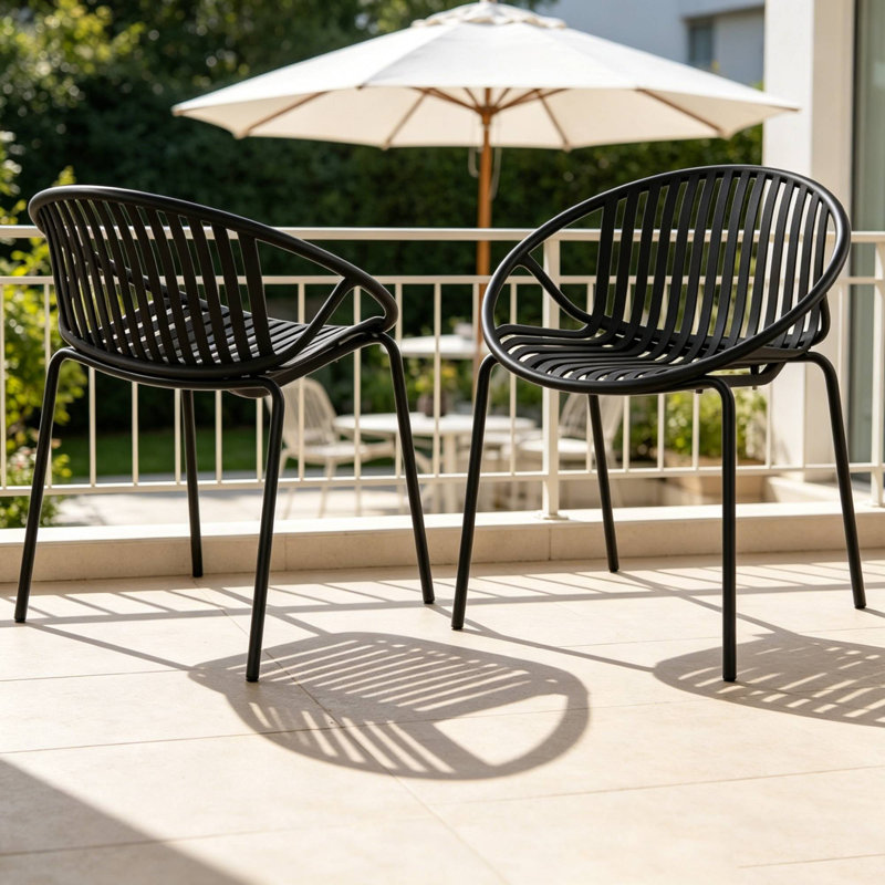 Ensemble de 2 chaises de patio empilables, Noir