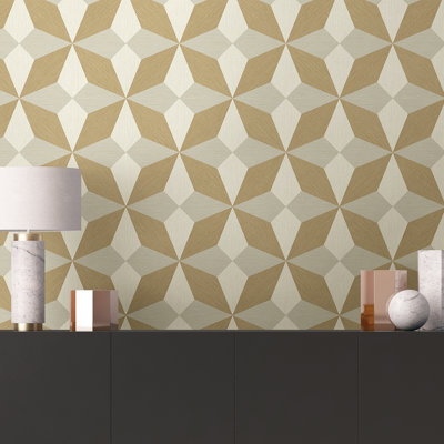 Alchemy Anjelika Faux Grasscloth Geometric 33' L x 20.5" W Metallic Wallpaper Roll