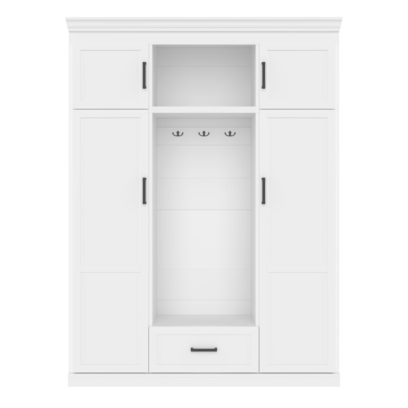VIBE HAUS 85.2''H Hall Tree With Bench And 3 Hooks, Modern Entryway Storage Organizer Cabinet With 4 Doors, 1 Drawer And Adjustable Shelves For Hallway, Entryway, Living Room