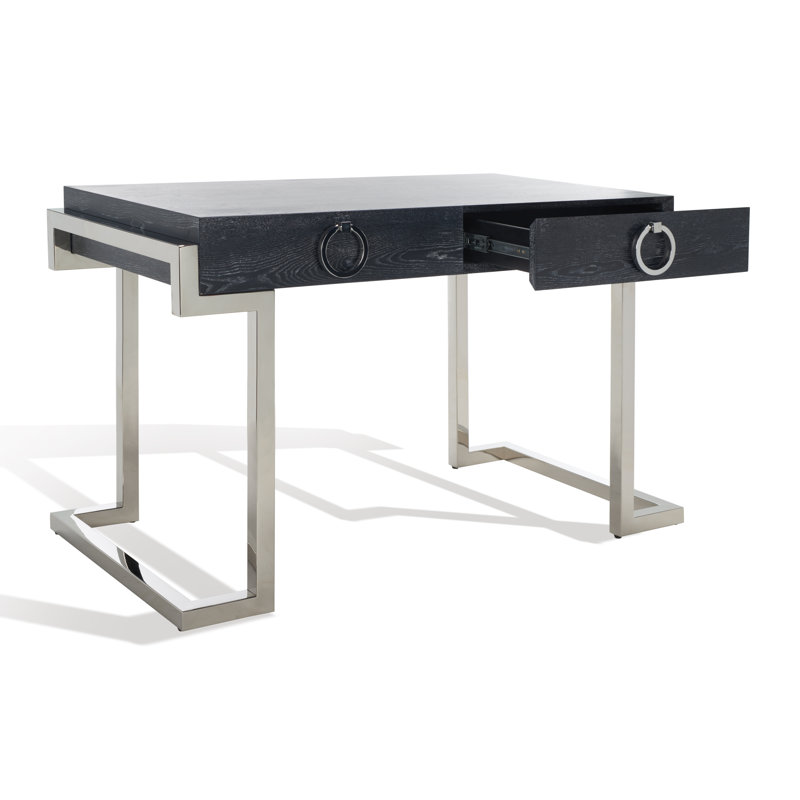Hamlig Metal Base Writing Desk, Black Cerused Oak/Chrome