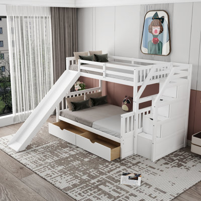 Foltje Kids Twin Over Full Bunk Bed with Drawers