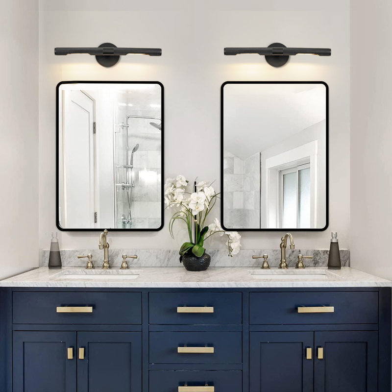 18.9" Dimmable Solid Brass LED Wall Mounted Sconce 360° Rotatable Picture Light(Set of 2), Matte Black