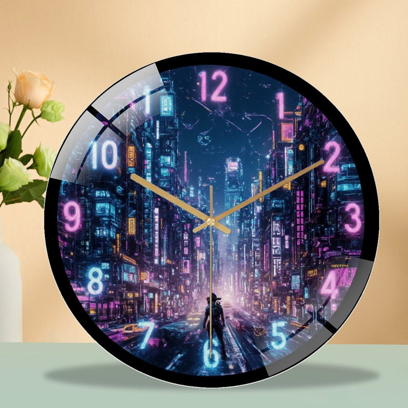 Horloge murale de style néon avec chiffres numériques Cyberpunk City 12 po