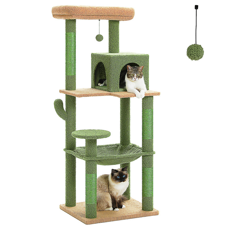 Grand arbre à chat pour chats d'intérieur, tour de chat à plusieurs niveaux avec très grands poteaux à griffer recouverts de sisal, condo confortable et perchoir supérieur