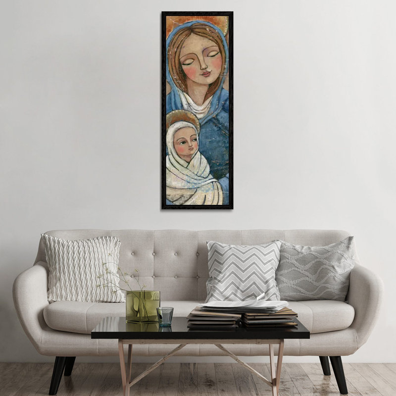 Mary Jesus by Teresa Kogut - Panoramic Painting on Canvas, 152.4 cm H x 50.8 cm W, Black Framed