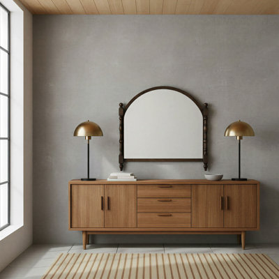 Miroir mural arqué avec cadre à goujon en bois