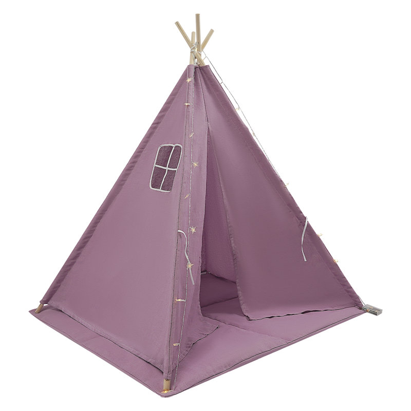 Tente d'intérieur pour enfants pliable avec tapis, guirlande de lumières, Mauve