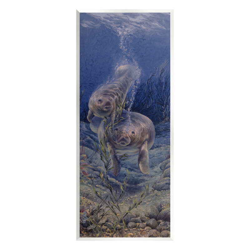 «Au-509», giclée sous l'eau, lamantins par Linda Thompson, peinture, L 7 po x H 17 po x P 0,5 po, Mdf