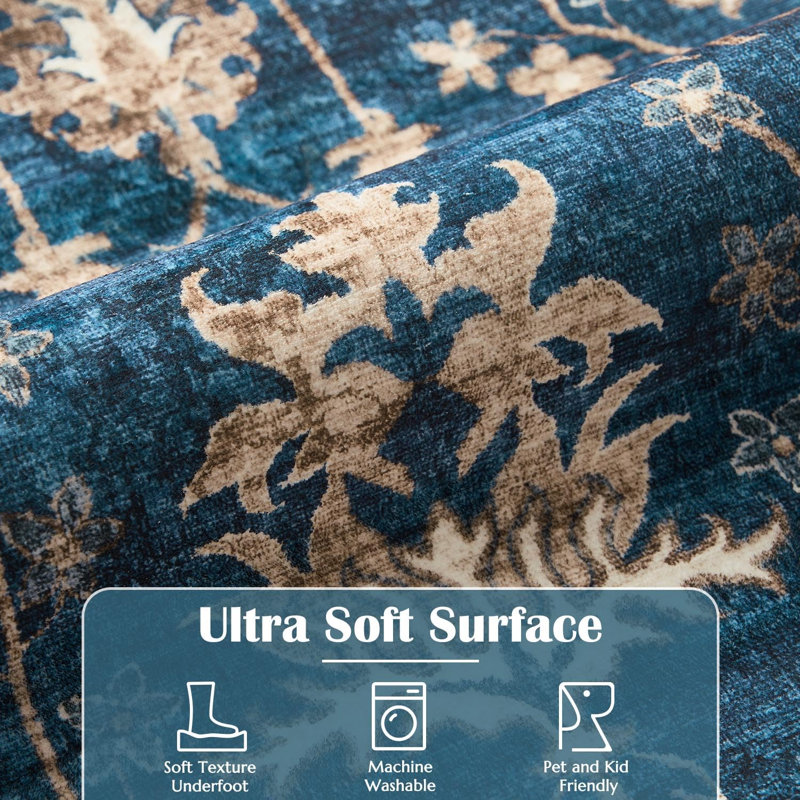 Tapis bleu marine rétro Vintage, Rectangle 2' x 3'