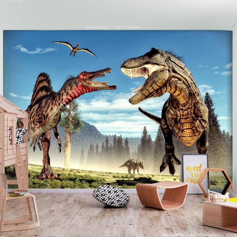 Murale Gennavive Fighting Dinosaurs, L 124 po x l 177 po