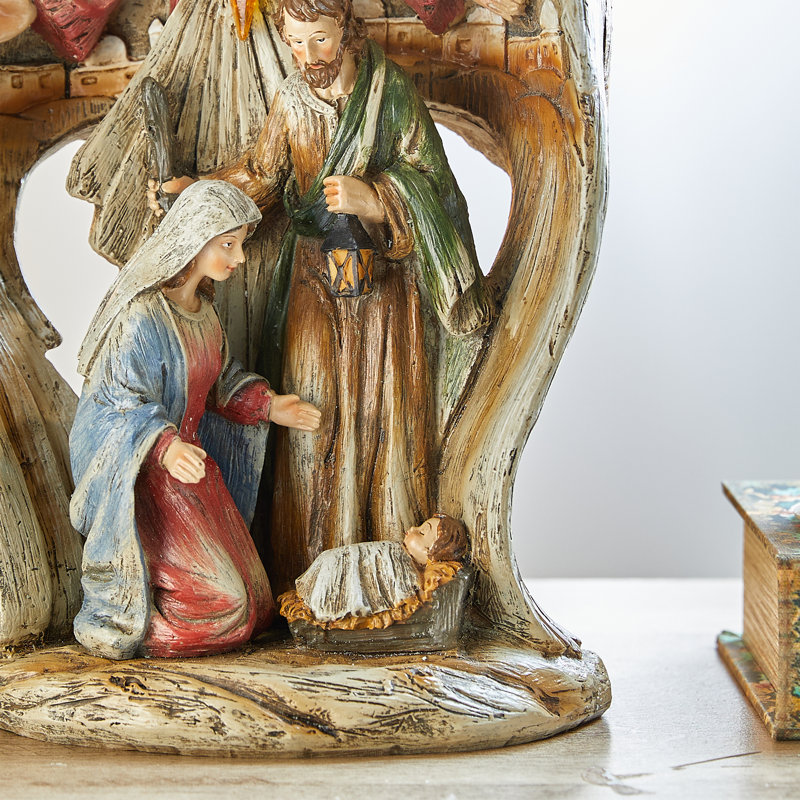 Hand-Painted Weathered Resin Nativity Scene Figurine