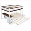 Structure de lit superposé double en bois massif, lit gigogne peu encombrant avec bureau attaché et lit gigogne simple, blanc pur et noyer
