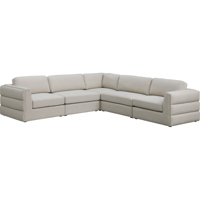 Howardine Upholstered L-Shaped Sectional Reversible, Beige Linen Textured Fabric