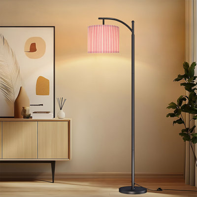 Lampe sur pied à arc avec abat-jour réglable à rayures de couleur rose transparente Lampe sur pied à 3 températures de couleur à intensité variable avec interrupteur au pied pour chambre à coucher