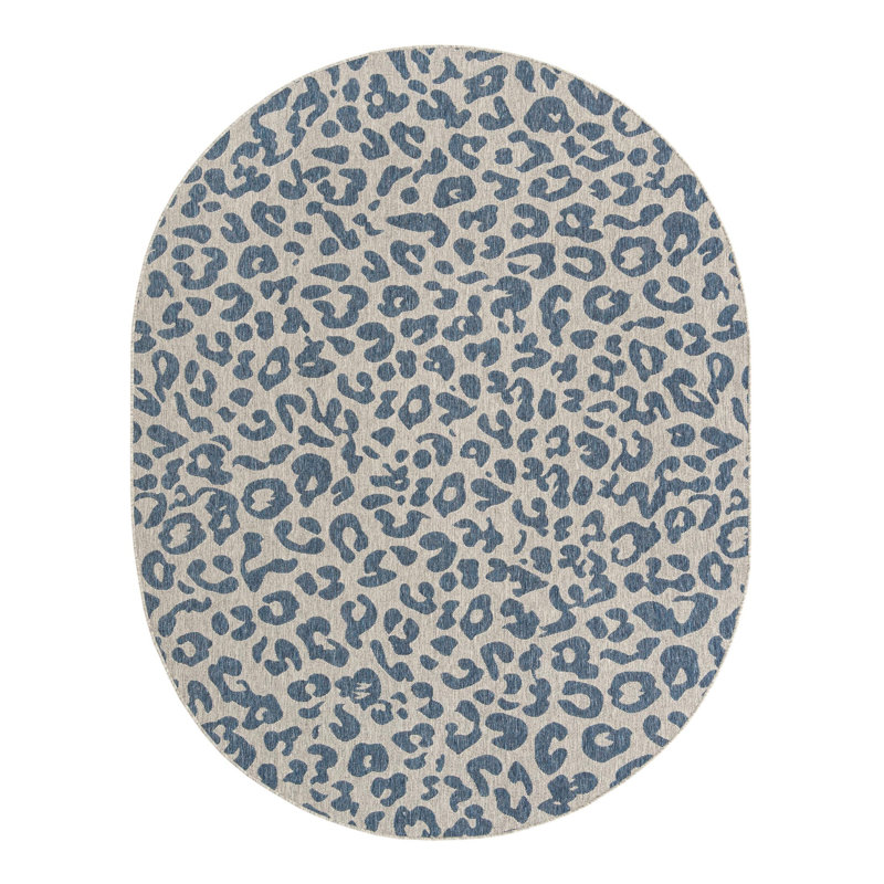 Munk Animal Print Blue/Gray Indoor/Outdoor Area Rug, Oval 7'10" x 10'