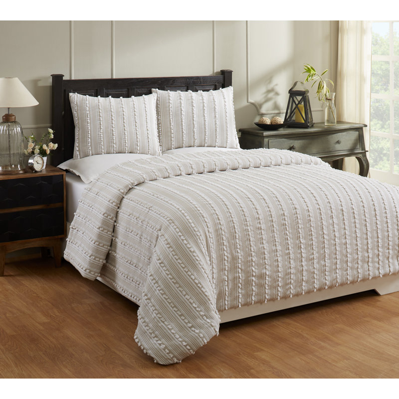 Ensemble d'édredon 100% coton avec taie décorative Anglique, Taupe, Édredon double / grand + 2 taies décoratives sta