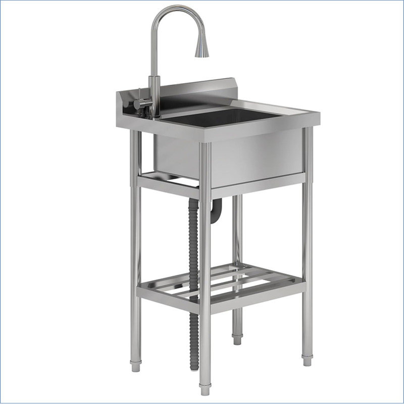 Utility Sink, Free Standing Single Bowl Sink With Faucet & Cold/Hot Water Pipe, Stainless Steel Sink for Laundry Room Kitchen Bathroom Garage Garden Backyard, Indoor and Outdoor Sink