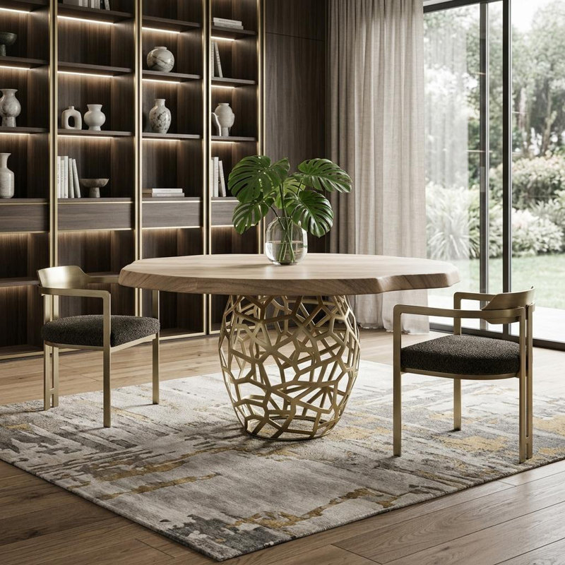 Janush Round Solid Wood Top Dining Table, 30.7" H x 63" W x 63" D