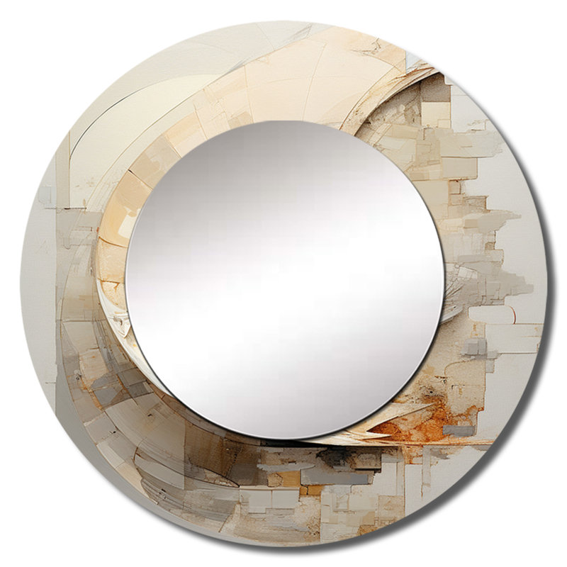 Abstrait escargots Nautilus I - miroir décoratif Nautilus, miroir mural rond beige, impression d'art en métal, 36 po x 36 po
