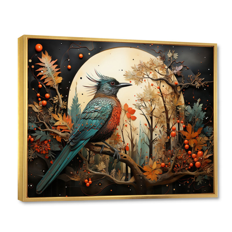 Essence amérindienne orange sarcelle III - impression, Cadre flottant doré, 30" H x 40" W