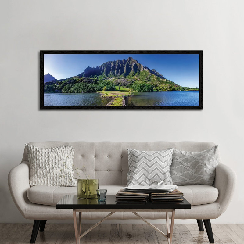 Kualoa Fishpond Pano 1 Piece Panoramic Wall Art on Canvas, 182.88 cm H x 60.96 cm W, Black Framed
