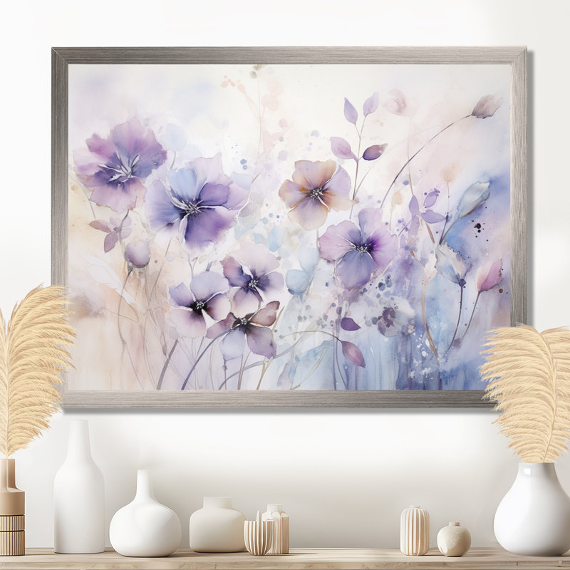 Purple Mystical Blooms III - Print, 30" H x 40" W x 1.5" D, Silver Single Picture Framed
