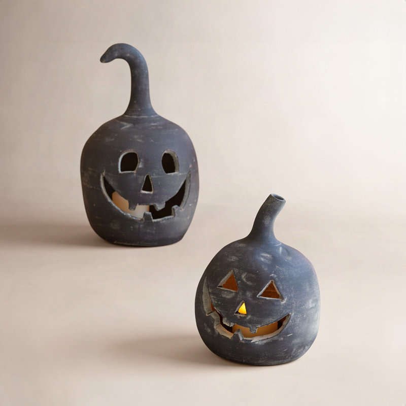  Lanternes décoratives noires citrouilles 14 po de hauteur - ensemble de 2