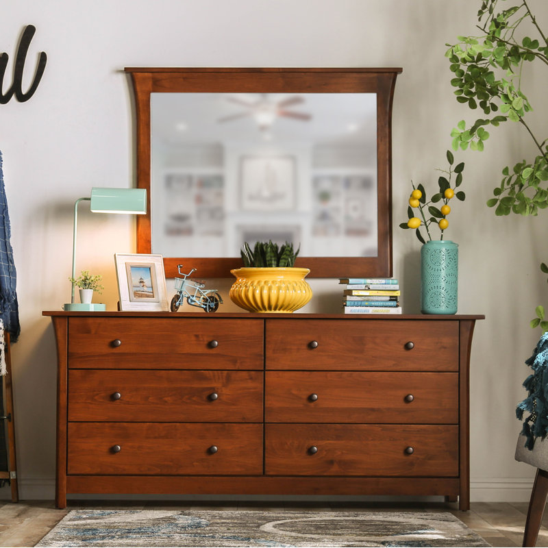 Commode double 6 tiroirs en bois massif avec miroir Minnetonka