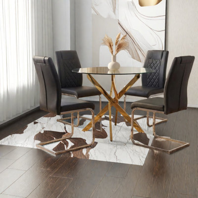 Ensemble de table de salle à manger moderne en verre compact avec pieds dorés pour la cuisine